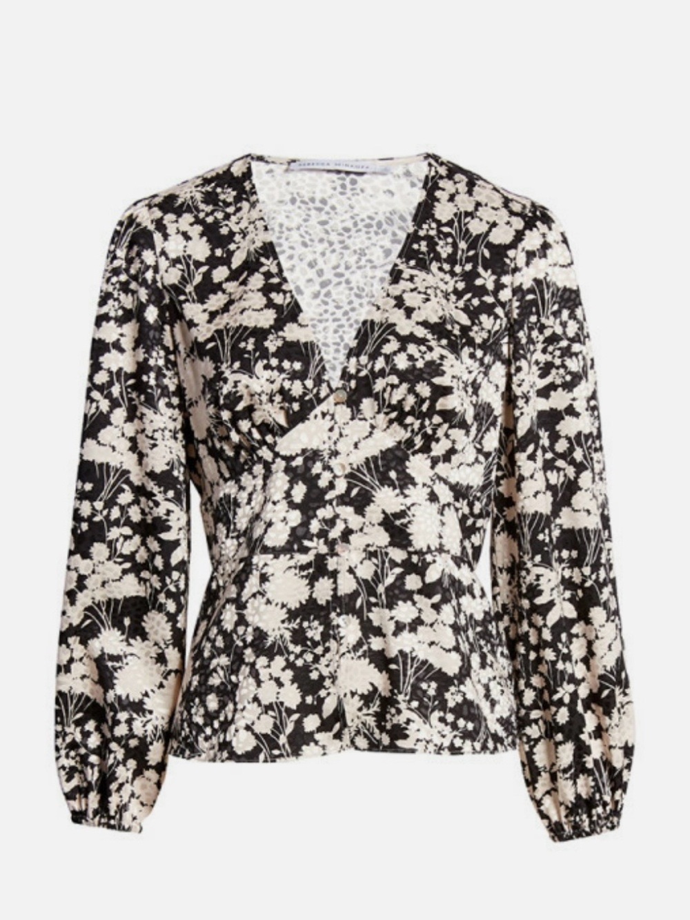 Rebecca Minkoff Black & Cream Floral Wrap Blouse